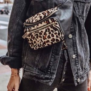 Anine Bing Leopard Mickey Belt Bag Black Leather